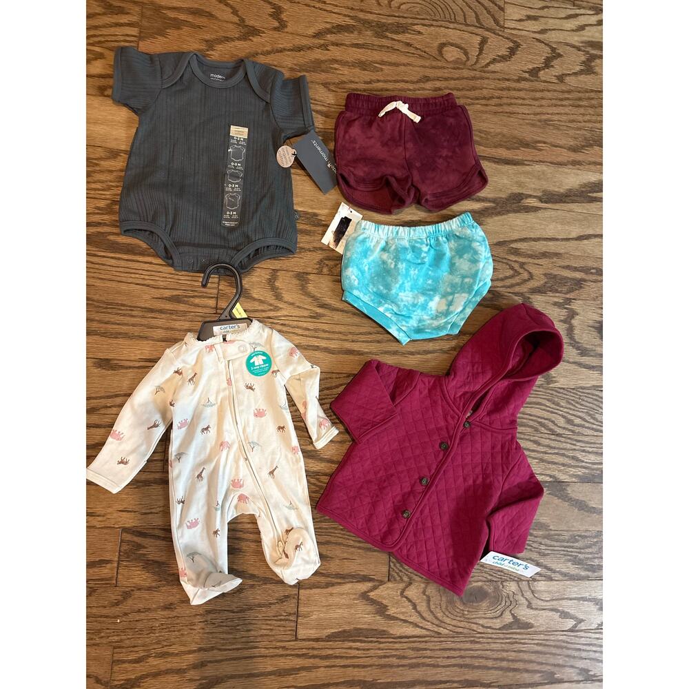 Lot of 5 items NWT 0-3mos Girls Baby Clothes Bodysuit Bloomers Shorts Jacket NEW